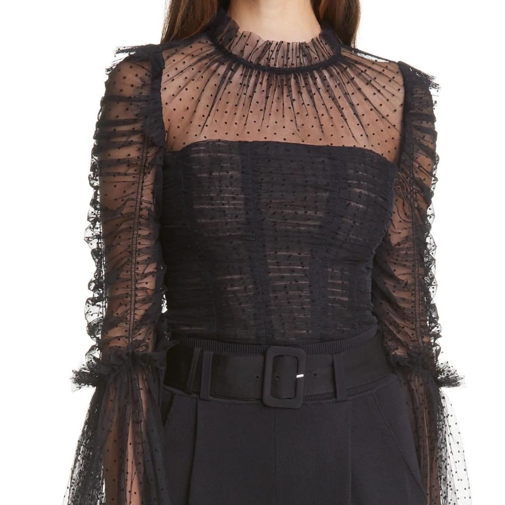Self-Portrait semi-sheer tulle blouse